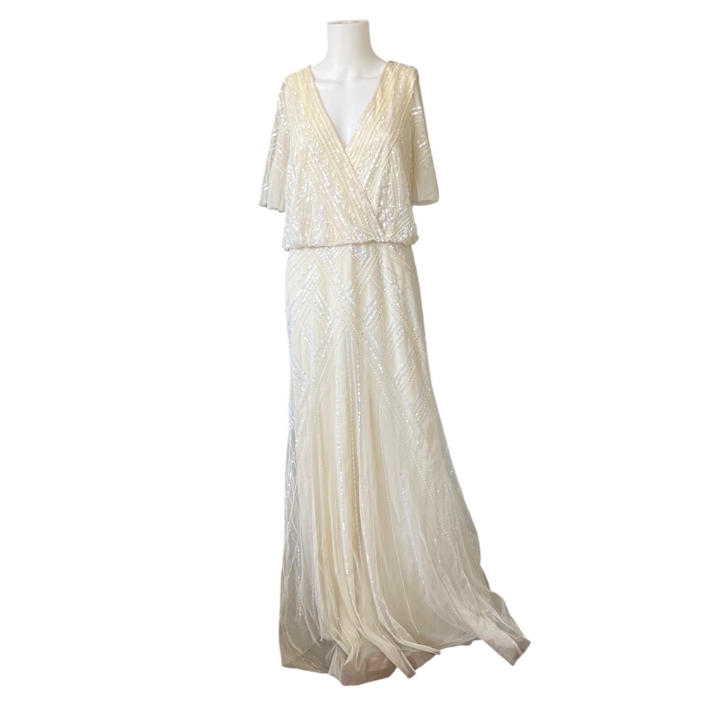 NEW Adrianna Papell Cream Wedding Beaded Long Gown in Sandshell Size 12
